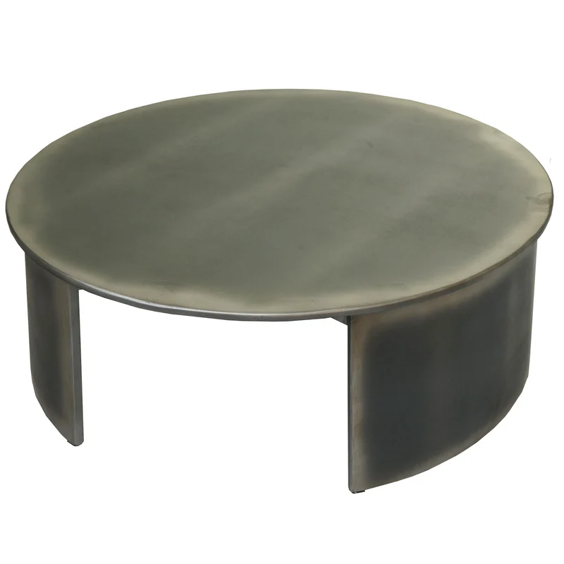Table basse table d'appoint design industriel ronde diamètre 80 cm en bois aspect métal brossé 04_0008441