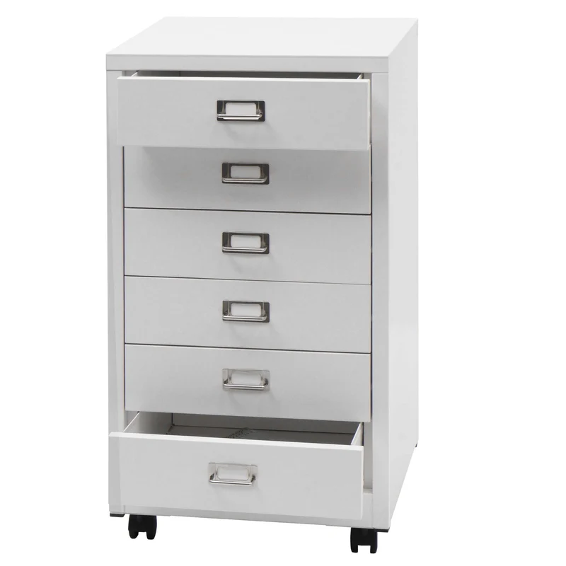 Caisson à tiroirs armoire de bureau 75 x 40 x 41 cm 6 tiroirs métal blanc 04_0008272