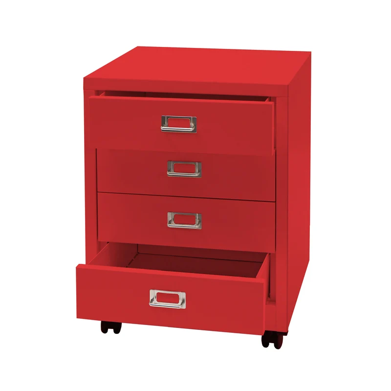 Caisson à tiroirs meuble de bureau 55 x 40 x 41 cm 4 tiroirs en métal rouge 04_0008268