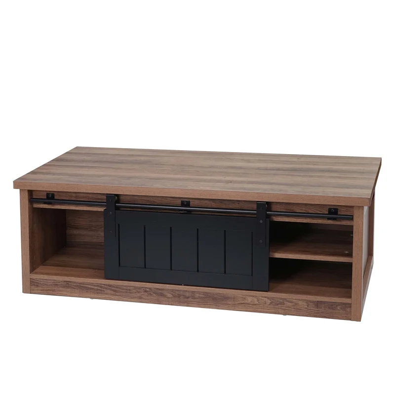 Table basse table d'appoint porte coulissante 6 compartiments de rangement 44x120x60 cm MDF marron 04_0008436