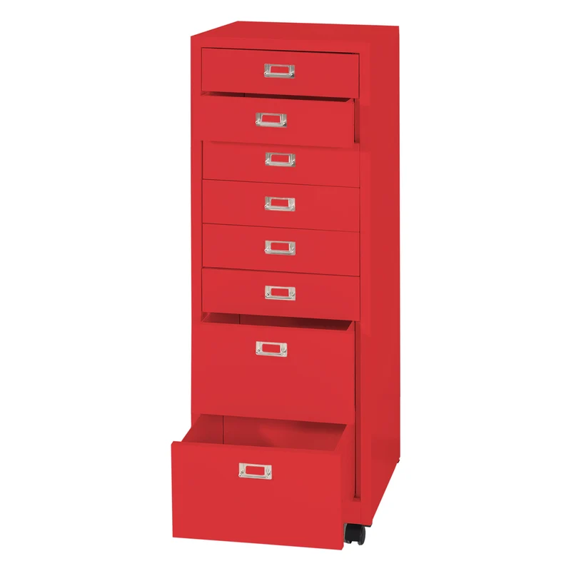 Caisson à tiroirs meuble de bureau 115 x 40 x 41 cm 8 tiroirs en acier rouge 04_0008265