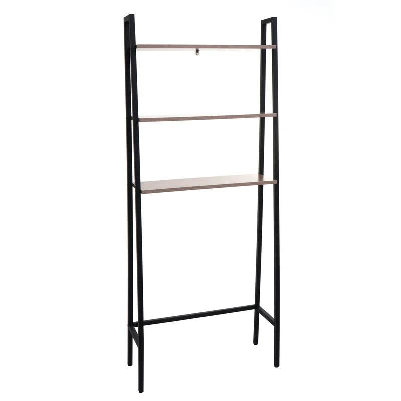 Étagère sur pied pour salle de bain étagère pour machine à laver échelle design industrielle bois gris-marron et métal 155x64x25 cm 04_0008695