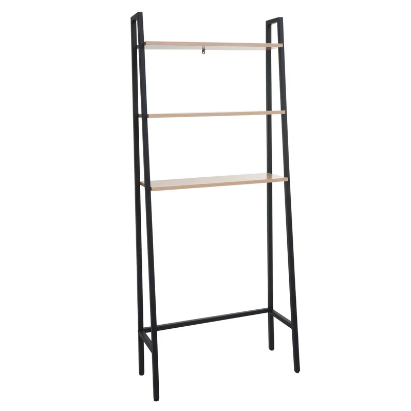 Étagère sur pied pour salle de bain étagère pour machine à laver échelle design industrielle bois clair et métal 155x64x25 cm 04_0008693