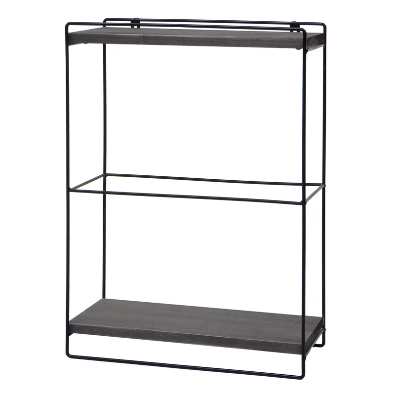 Étagère murale suspendue étagère de cuisine en bois gris foncé et métal design industriel 2 étagères 50x35x17 cm 04_0008669