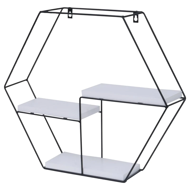 Étagère murale suspendue 3 étagères en métal et bois blanc design industriel 43x49x11 cm 04_0008656