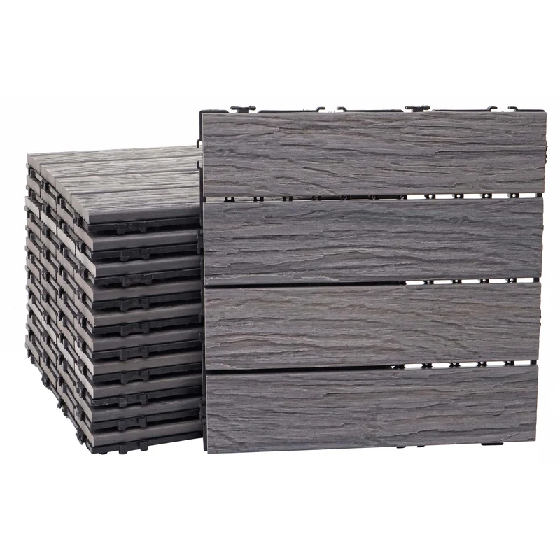 Dalles de terrasse x11 aspect bois en WPC 30x30cm clipsable 1m² balcon jardin extérieur marron vieilli 04_0005427