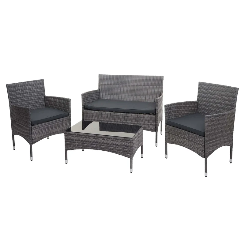 Salon de jardin balcon jardin en polyrotin gris canapé fauteuils table coussin gris foncé 04_0004209