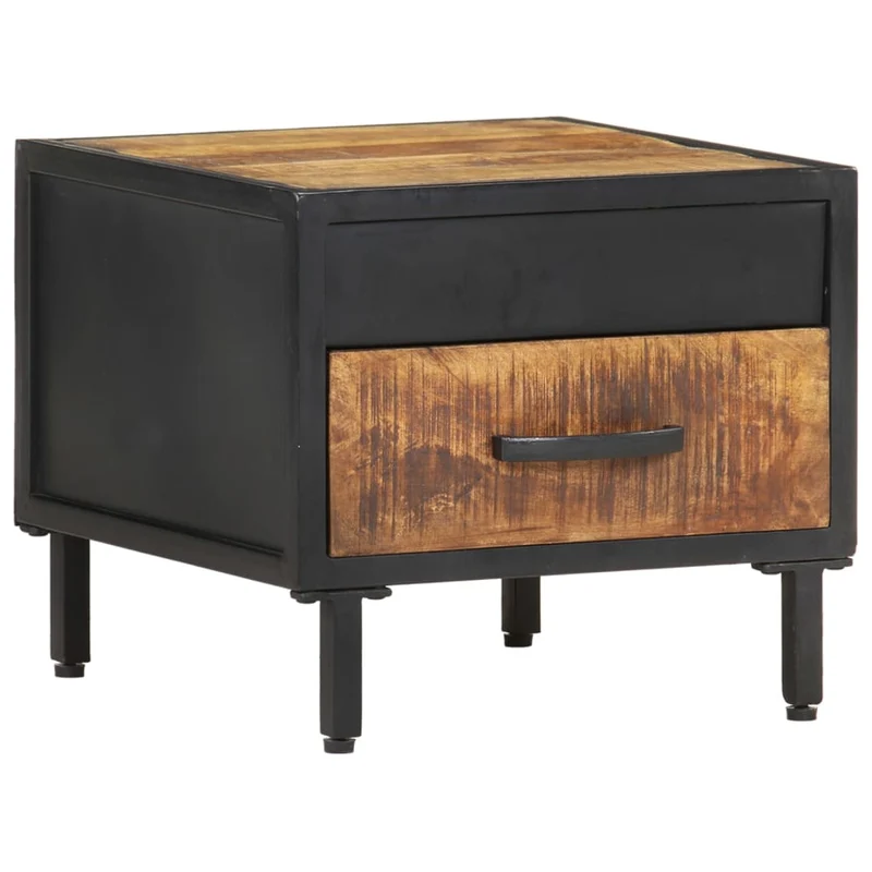 Table de chevet avec tiroir style industriel 40 x 40 x 35 cm bois de manguier et acier DEC033008