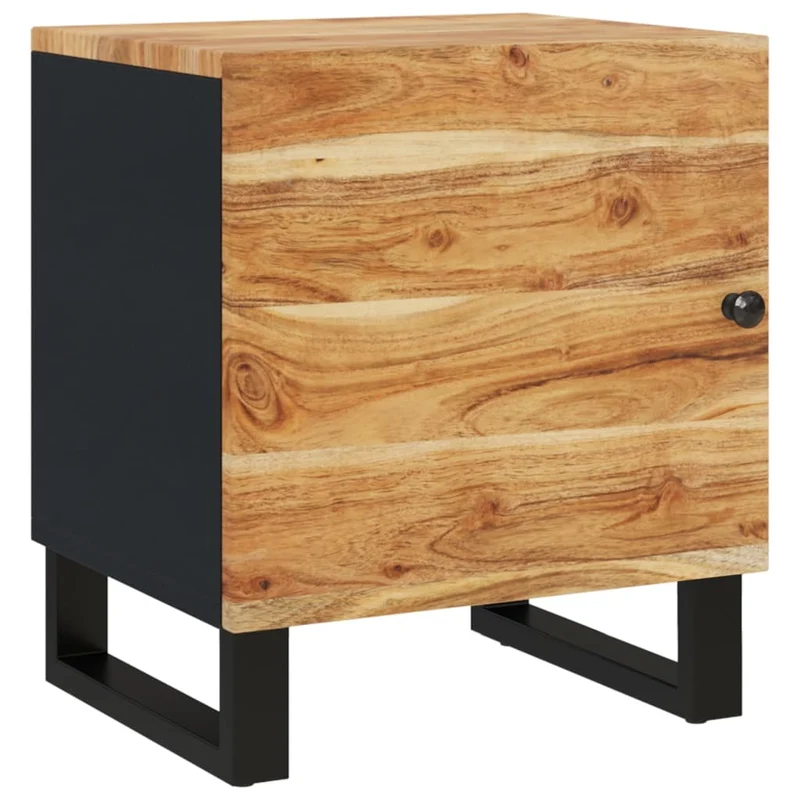 Table de chevet avec compartiment avec porte 40 x 33 x 46 cm bois d'acacia massif et fer noir DEC032956