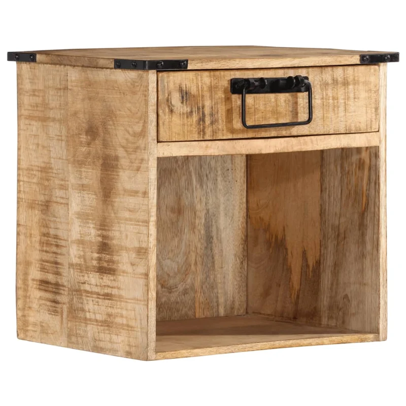 Table de chevet avec tiroir et compartiment ouvert 40 x 30 x 37 cm bois de manguier et fer DEC032918