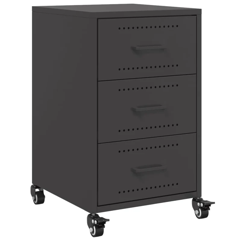 Table de chevet sur roulettes avec 3 tiroirs 36 x 39 x 59 cm en acier noir DEC034371