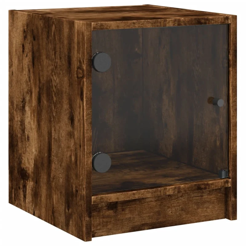 Table de chevet avec porte vitrée 35 x 37 x 42 cm bois d'ingénierie marron et verre DEC033267