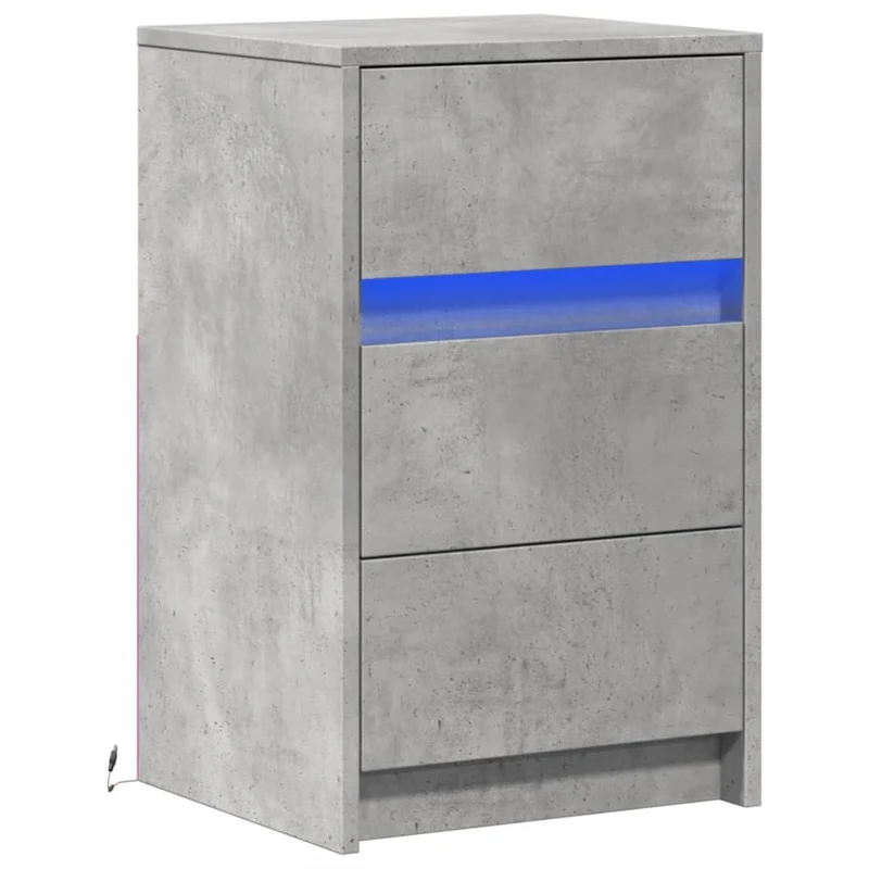Table de chevet avec lumières LED 38 x 34 x 61 cm avec tiroirs et bois d'ingénierie gris DEC032805