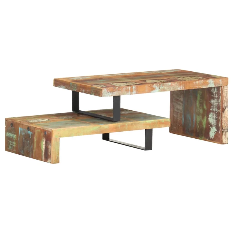 Ensemble de deux tables basse en bois de récupération coloré et fer DEC031239