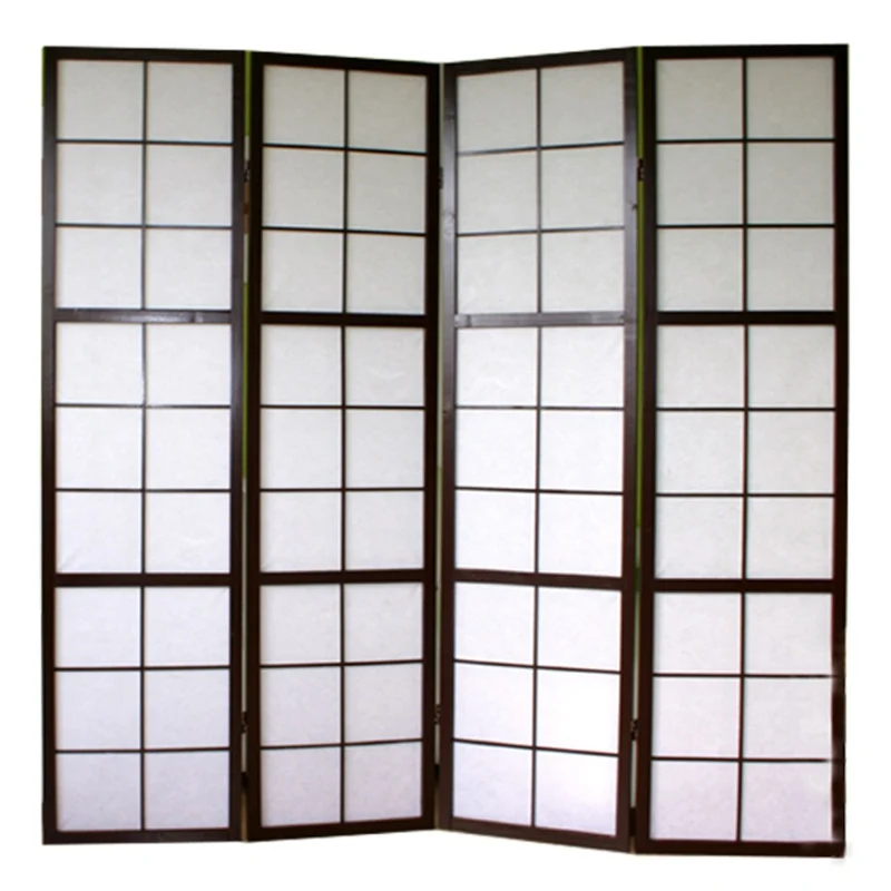 Paravent 4 panneaux pans en bois noir et papier riz 175x176cm PAR06038