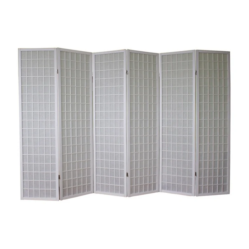 Paravent 6 panneaux pans en bois blanc et papier riz 175x264cm PAR06060