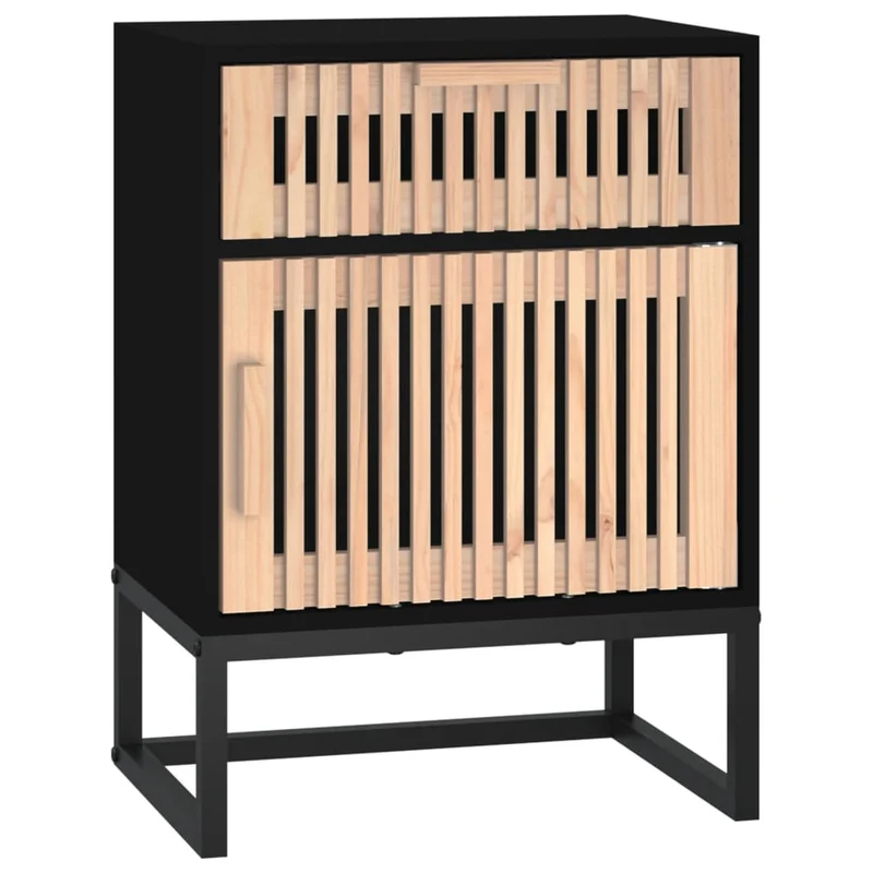 Table de chevet avec tiroir et compartiment avec porte 40 x 30 x 55,5 cm bois d’ingénierie et fer noir DEC034403