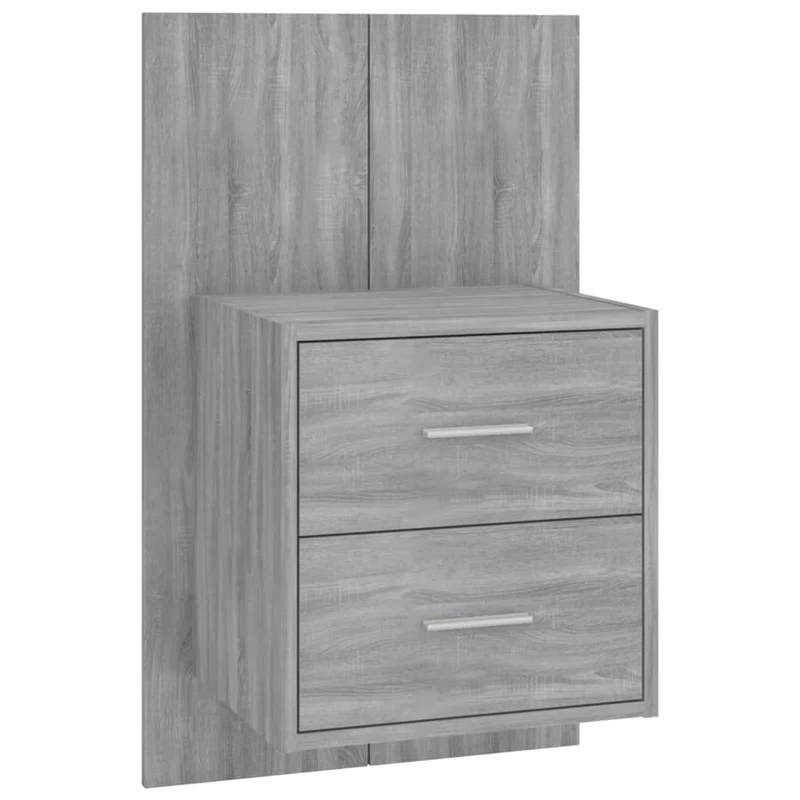 Table de chevet murale avec deux tiroirs 48,5 x 32,5 x 80 cm en bois d'ingénierie gris DEC034325