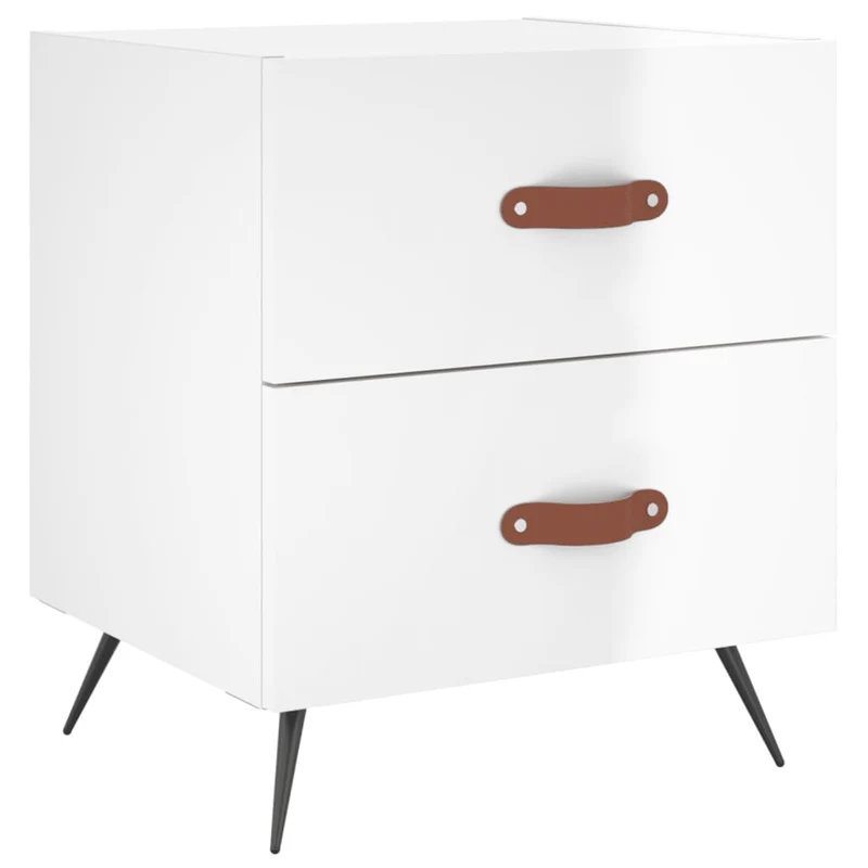 Table de chevet avec deux tiroirs 40 x 35 x 47,5 cm bois d’ingénierie blanc brillant DEC033463