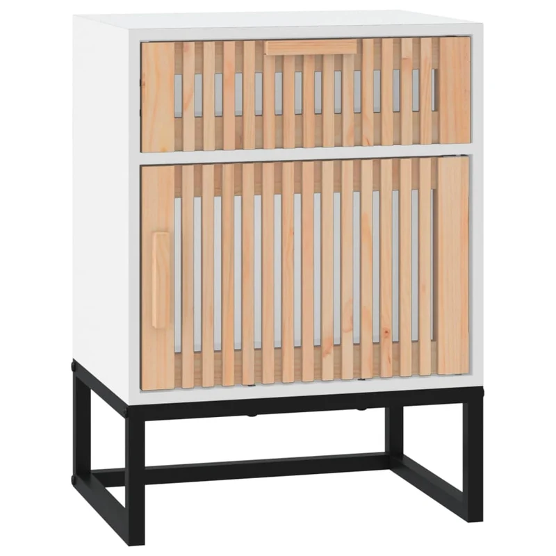 Table de chevet avec tiroir et compartiment avec porte 40 x 30 x 55,5 cm bois d’ingénierie blanc et fer DEC033342