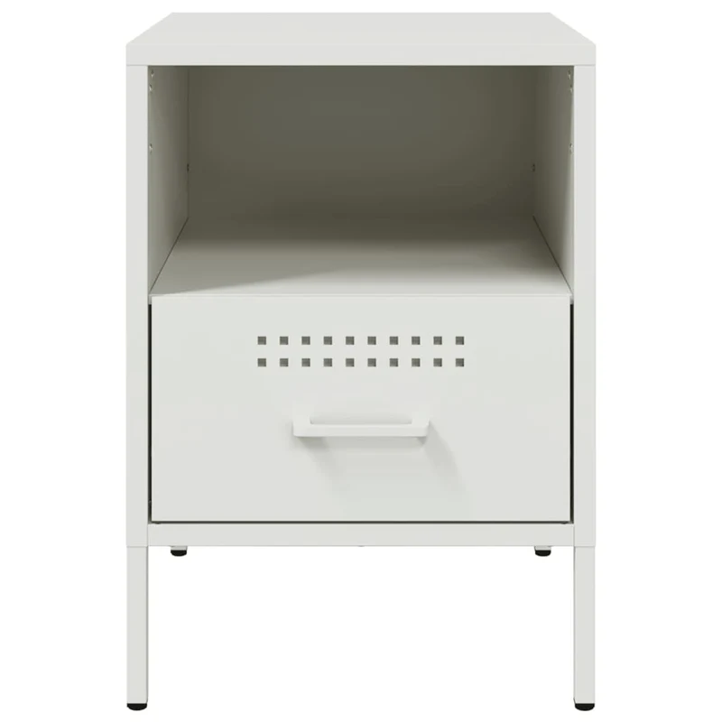 Table de chevet avec tiroir et compartiment ouvert 36 x 39 x 50,5 cm acier blanc DEC033308
