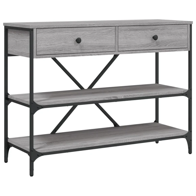 Table console avec tiroirs et étagères 100 x 34,5 x 75 cm en bois d'ingénierie gris DEC031636