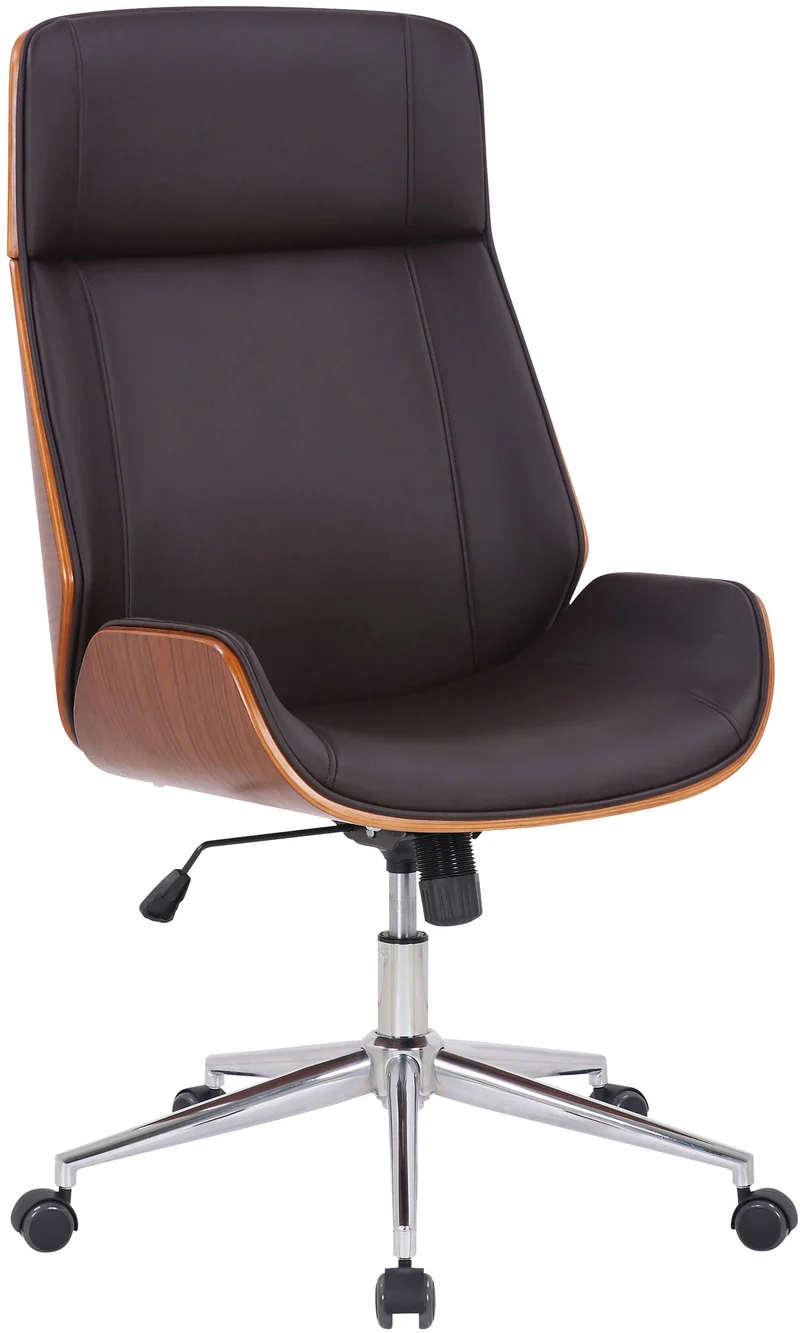 Fauteuil de bureau dossier haut avec roulettes synthétique marron et bois noyer hauteur réglable BUR10456