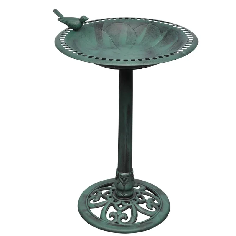 Bain d'oiseau sur pied vert avec oiseau décoratif abreuvoir mangeoire 54x50x76 cm DEC020797