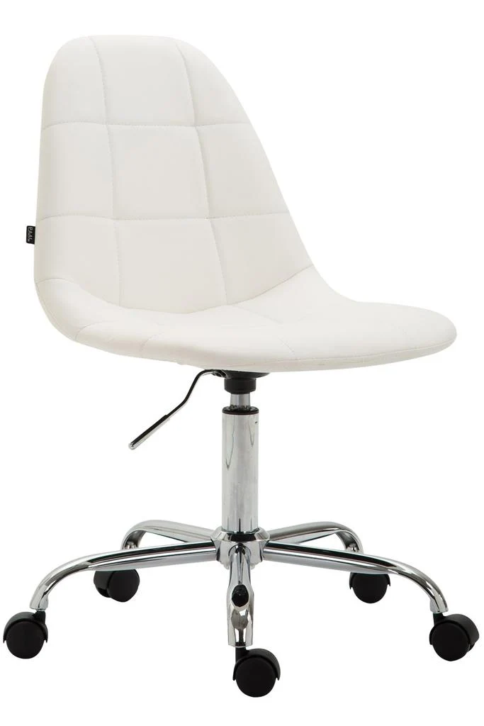Chaise de bureau tabouret d'ordinateur sur roulettes hauteur réglable en synthétique blanc TABO10114
