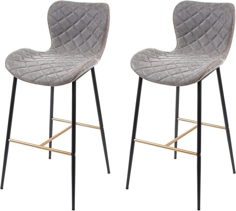 2x tabourets de bar en synthétique gris aspect daim repose-pieds TDB04059