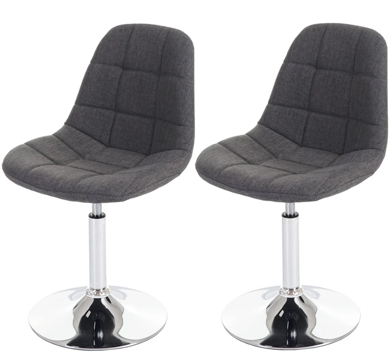 2x chaises de salle à manger en tissu gris clair pied chromé pivotant CDS04427