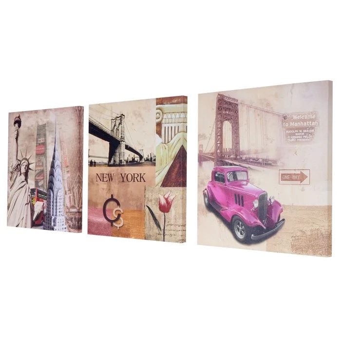 Toile de décoration murale tableaux New York kit de 3 pièces 150x50cm DEC04049