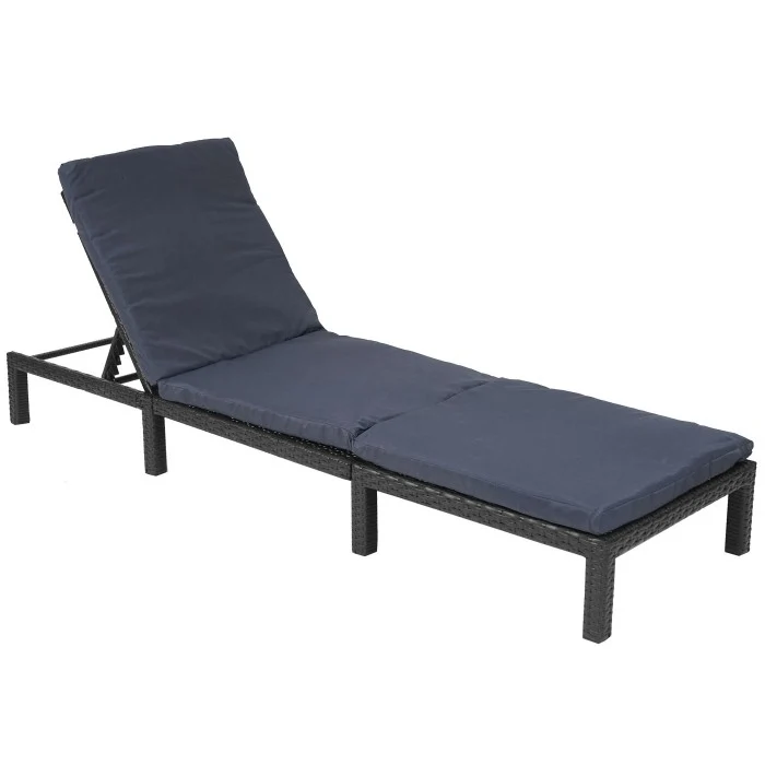 Transat chaise longue de jardin en poly-rotin anthracite coussin gris MDJ04132