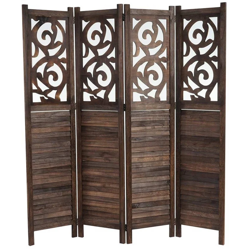 Paravent 4 panneaux en bois marron 170x160cm PAR04033