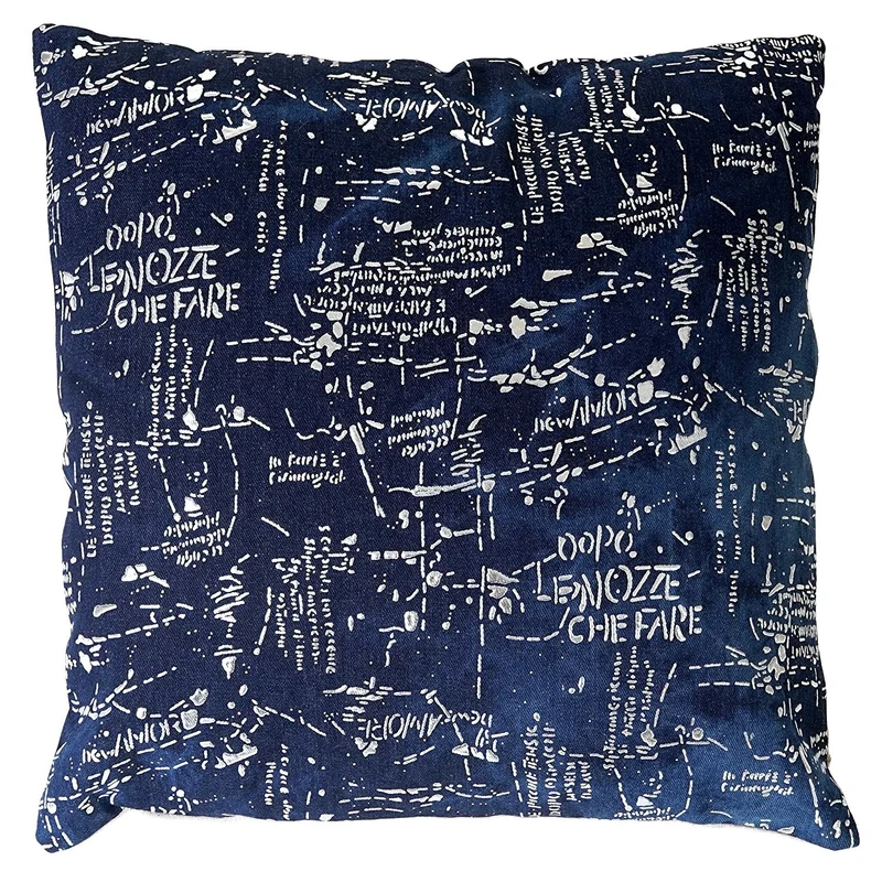 Coussin bleu brillant motif écriture 45x45 cm déhoussable DEC04070