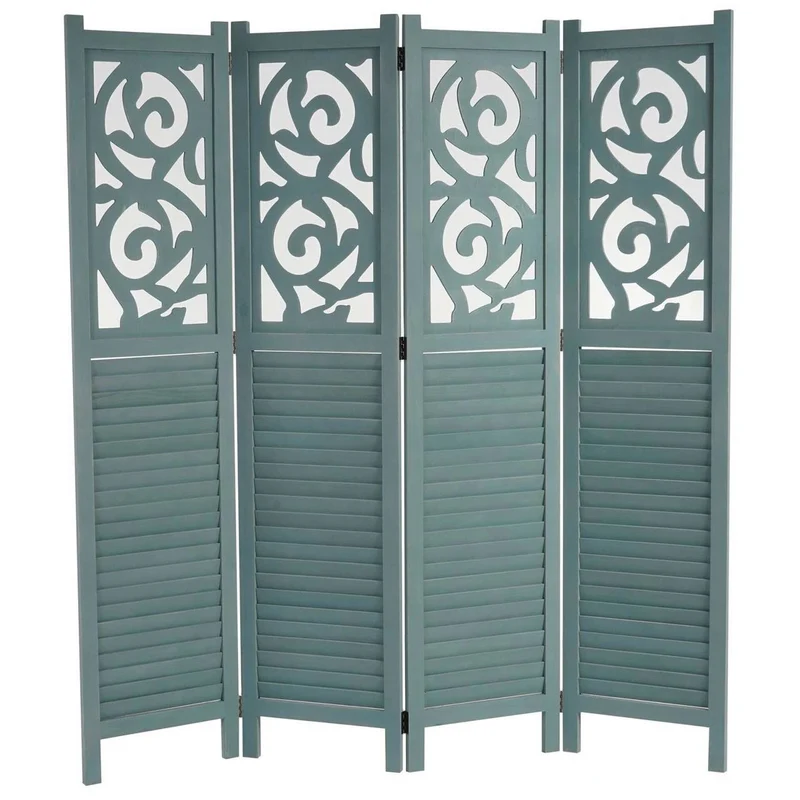 Paravent 4 panneaux en bois vert 170x160cm PAR04034