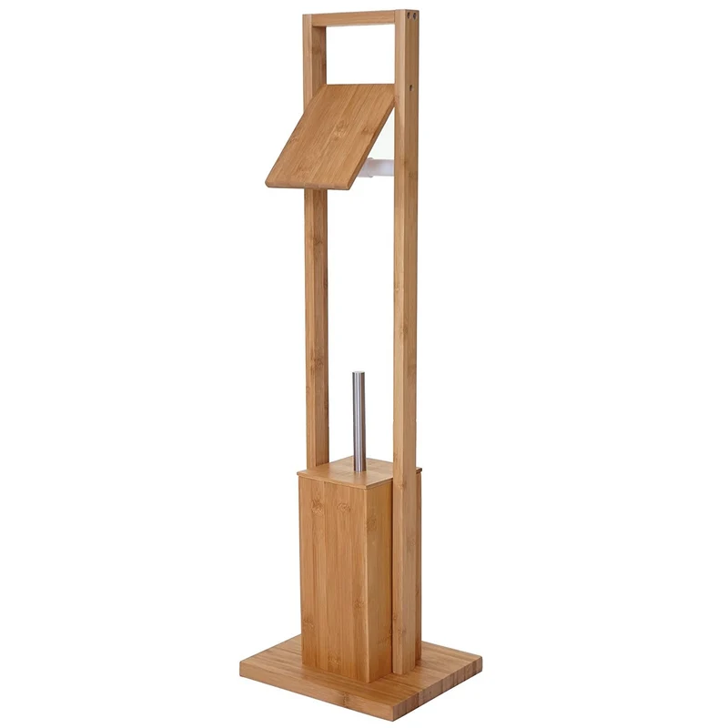 Ensemble porte rouleau papier toilette et brosse WC en bambou SDB04027