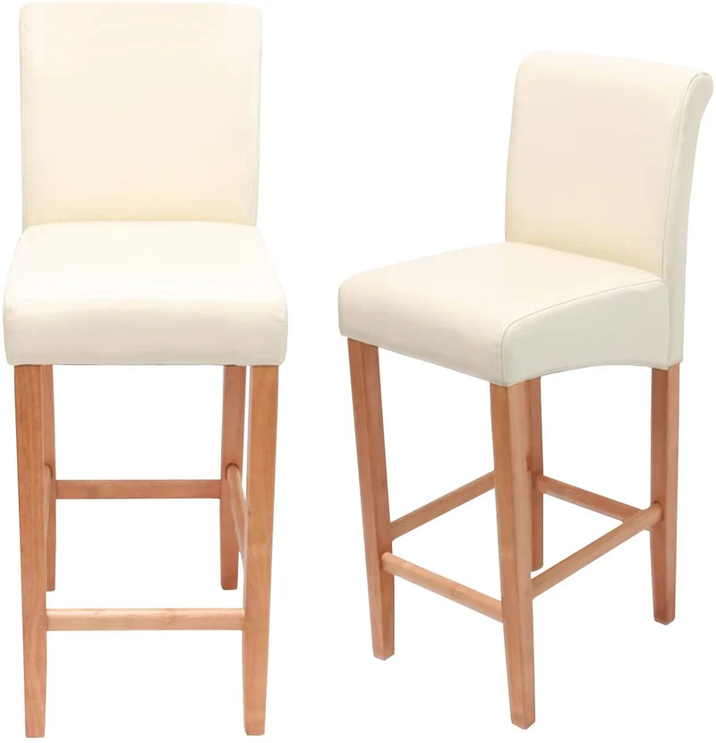 Lot de 2 tabourets de bar en cuir crème pieds clairs avec repose pieds TDB04003