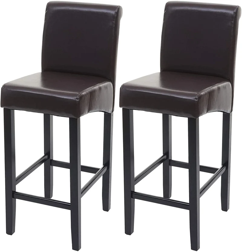 Lot de 2 tabourets de bar en synthétique marron pieds foncés avec repose pieds TDB04004