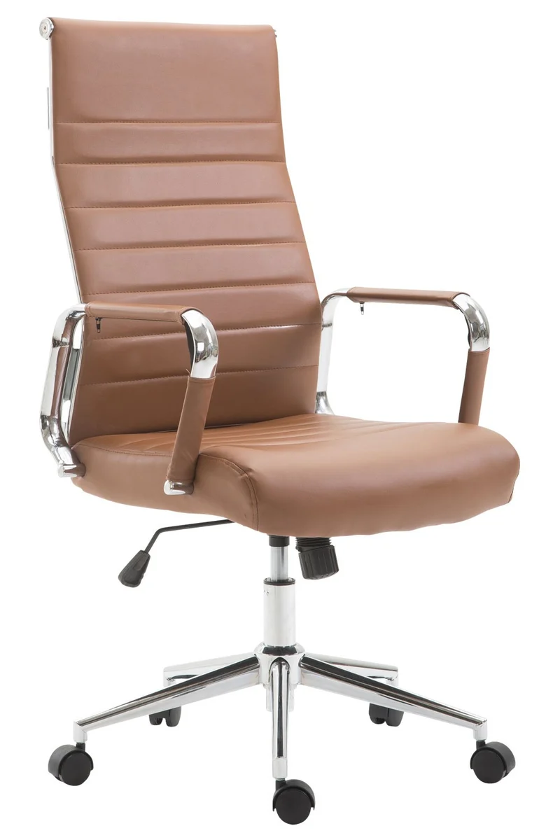 Fauteuil de bureau en synthétique marron avec assise rembourrée pivotant BUR10242