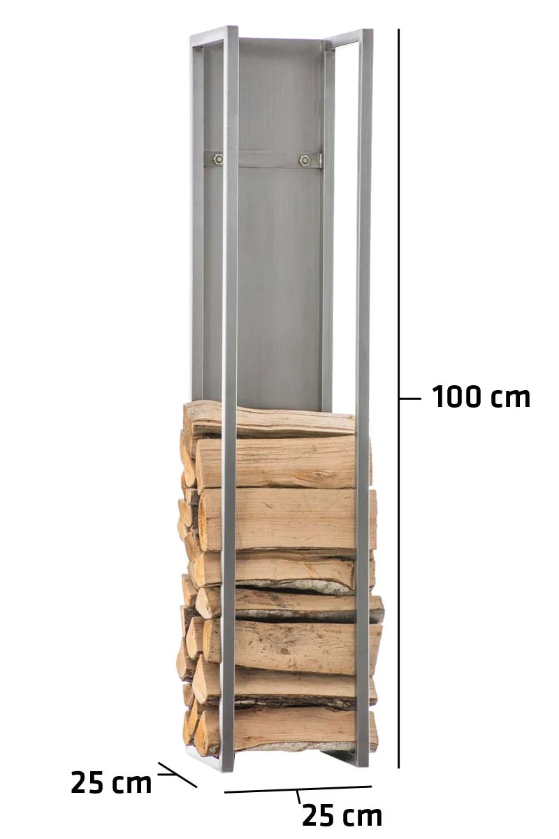 Range-bûches étagère en acier inoxydable bois de cheminée 25x25x100 cm DEC10015
