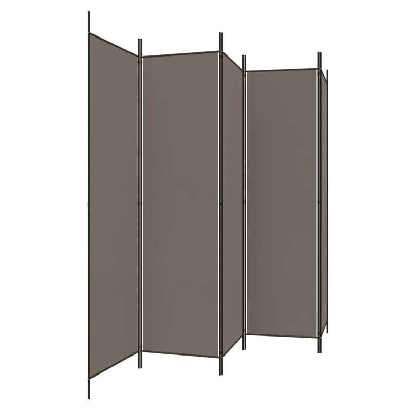 Paravent séparateur de pièce cloison 5 panneaux 250 x 200 cm en tissu anthracite et fer DEC030930