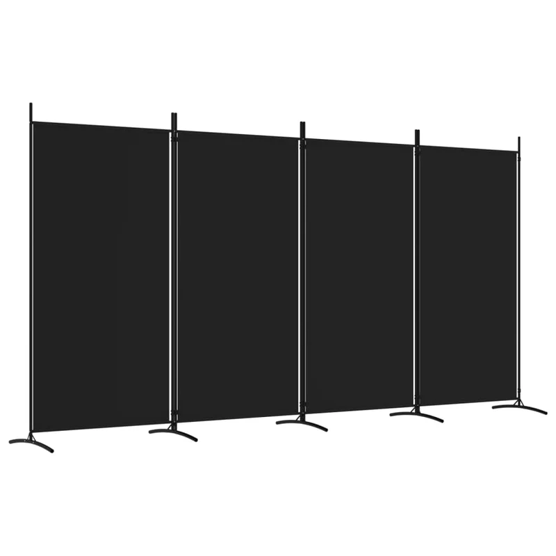 Paravent séparateur de pièce cloison 4 panneaux 346 x 180 cm tissu noir et fer DEC030910