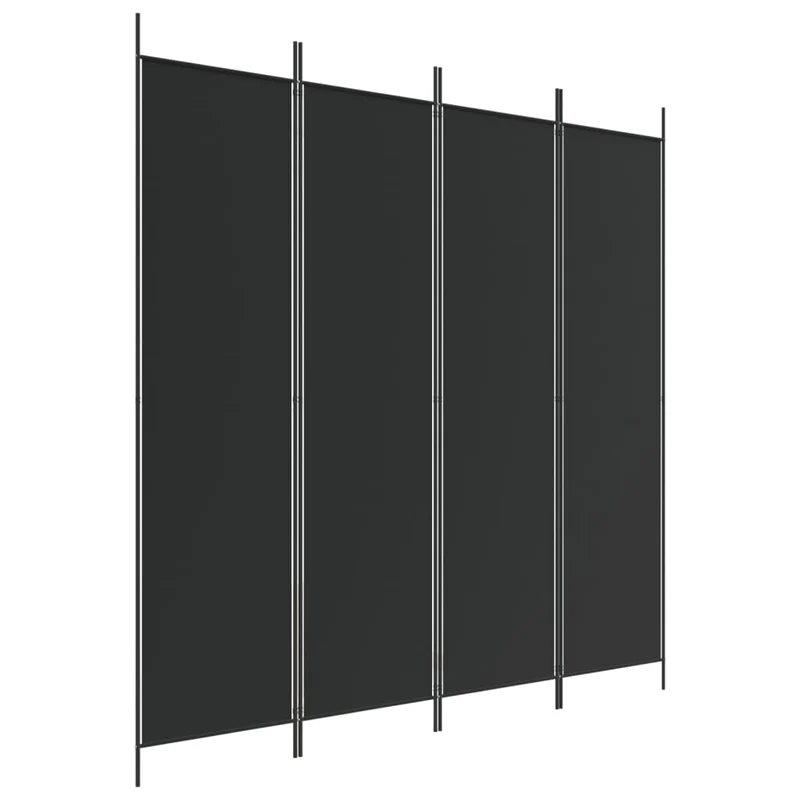 Paravent séparateur de pièce cloison 4 panneaux 200 x 200 cm tissu noir et fer DEC030906
