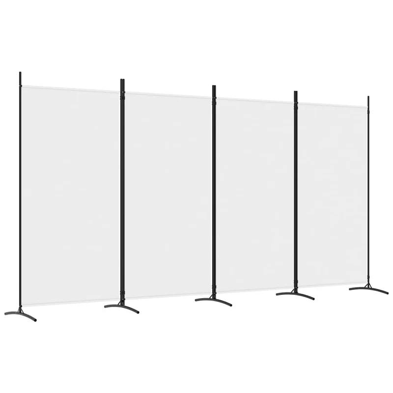 Paravent séparateur de pièce cloison 4 panneaux 346 x 180 cm tissu blanc et fer DEC030841