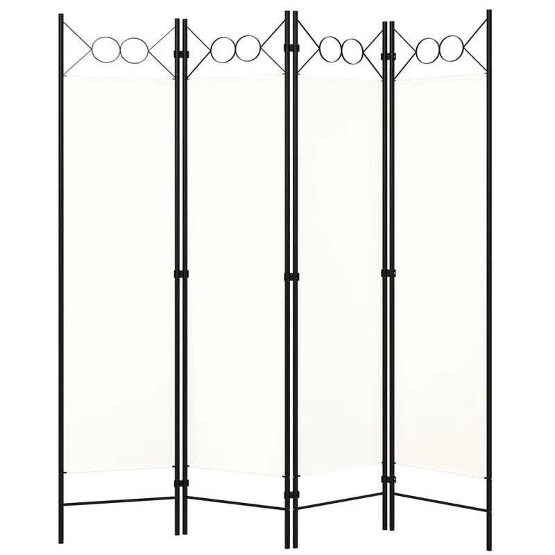 Paravent séparateur de pièce cloison 4 panneaux 160 x 180 cm tissu blanc et fer DEC030836