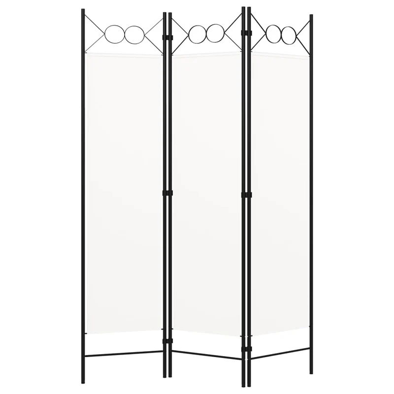 Paravent séparateur de pièce cloison 3 panneaux 120 x 180 cm tissu blanc et fer DEC030735