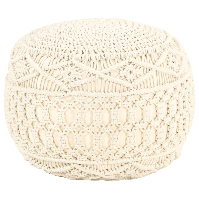 Pouf tabouret repose-pied cordes tressées à la main 45 x 30 cm coton beige DEC029981