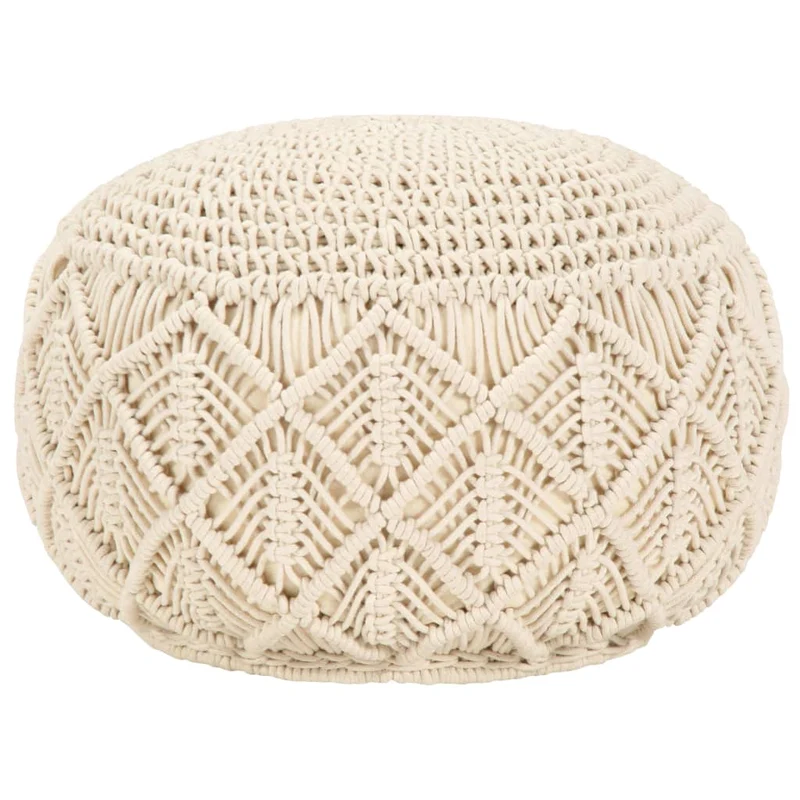 Pouf tabouret repose-pied fait à la main cordes tressées 45 x 30 cm coton beige DEC029978