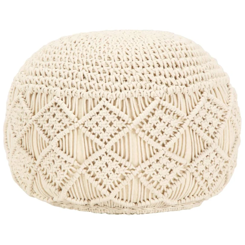 Pouf tabouret repose-pied fait à la main coton tressé 45 x 30 cm coton beige DEC029977